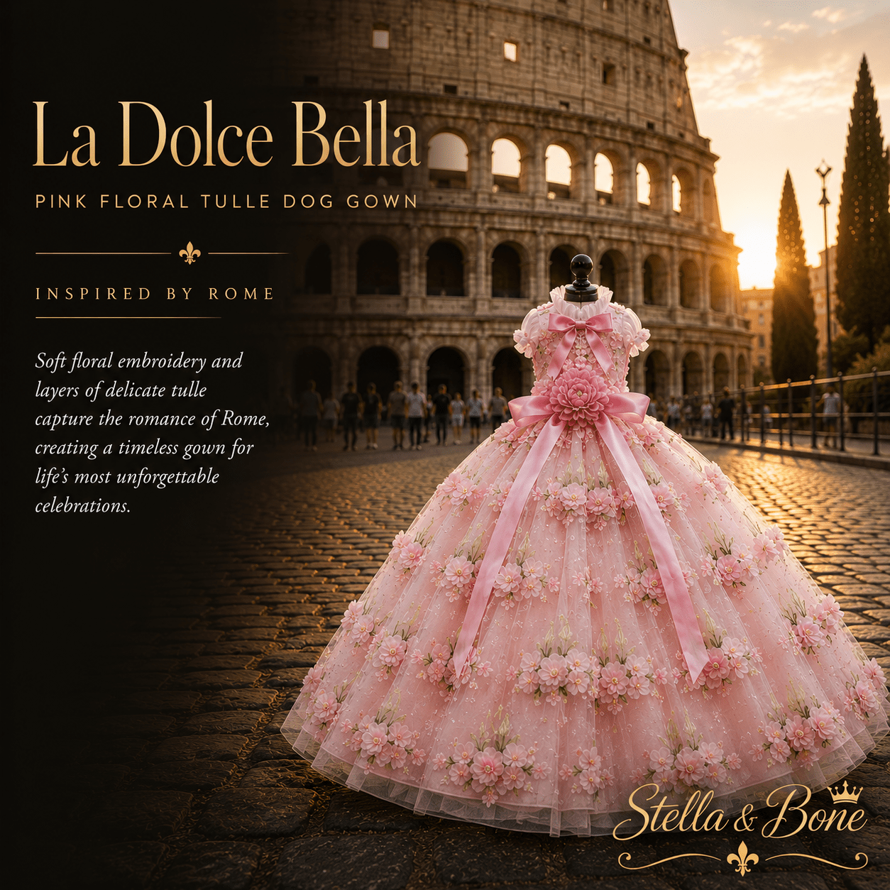La Dolce Bella | Pink Floral Tulle Dog Gown | Stella & Bone