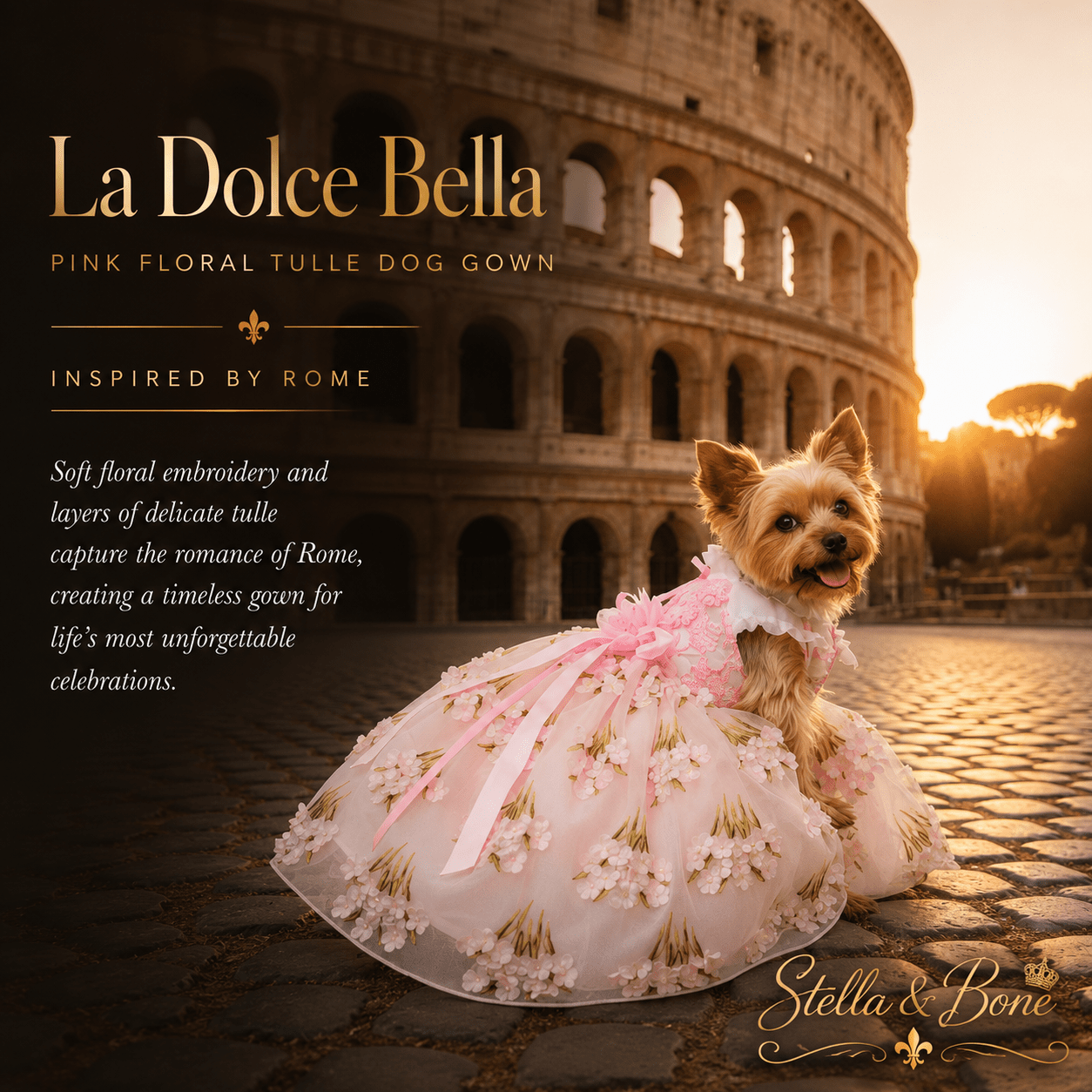 La Dolce Bella | Pink Floral Tulle Dog Gown | Stella & Bone