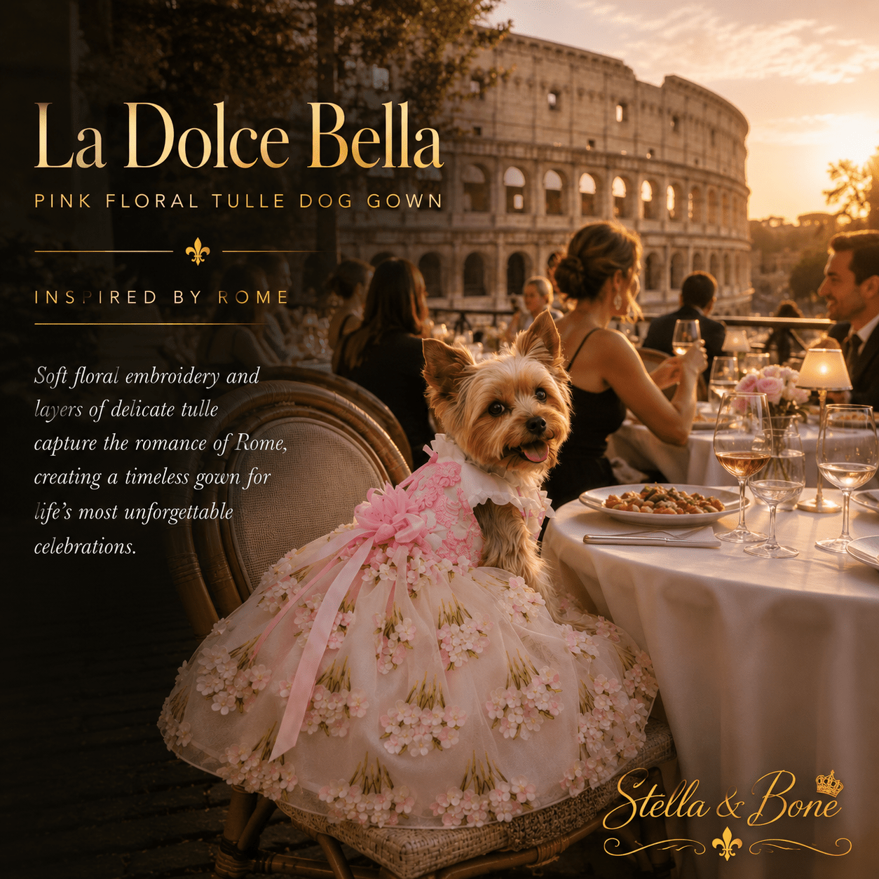 La Dolce Bella | Pink Floral Tulle Dog Gown | Stella & Bone