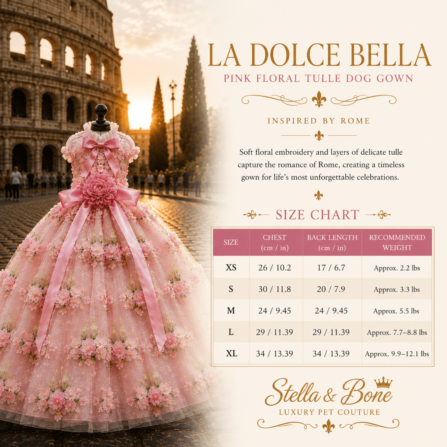 La Dolce Bella | Pink Floral Tulle Dog Gown | Stella & Bone