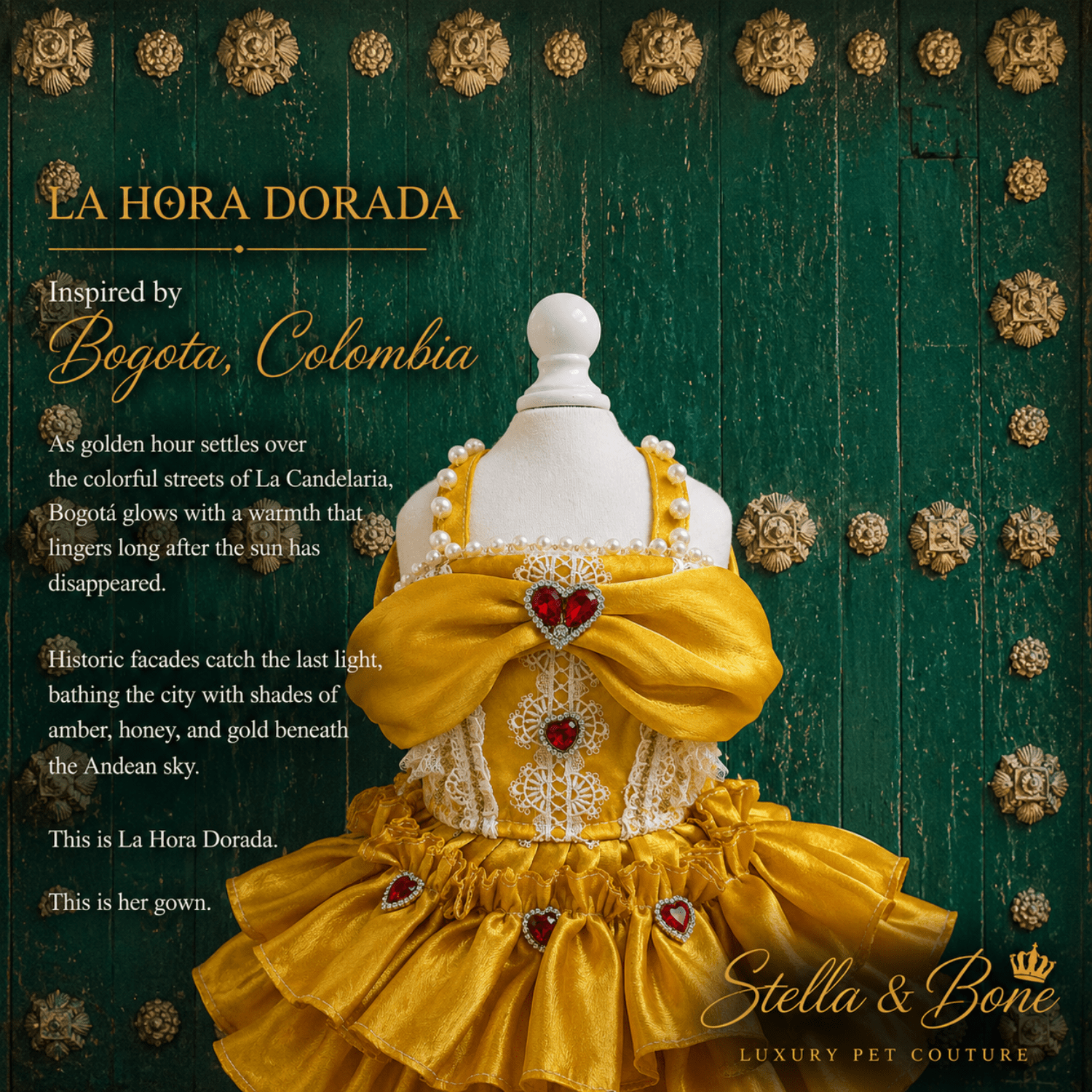 La Hora Dorada yellow and white pet dress for birthdays and special occasions Bogota Colombia