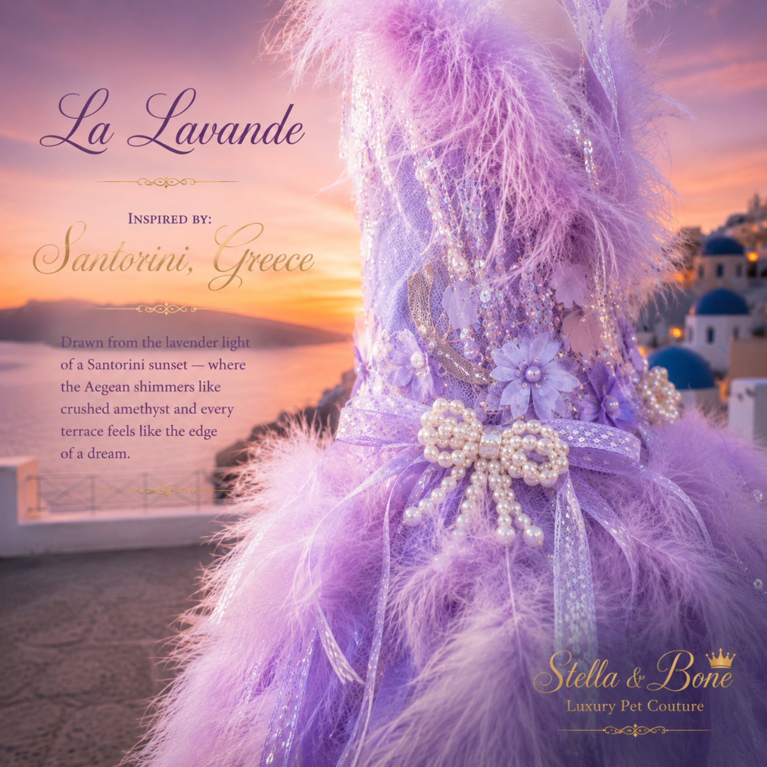 Closeup details of La Lavande, a luxury dog gown curated by Stella and Bone. Perfect for wedding and celebrations.