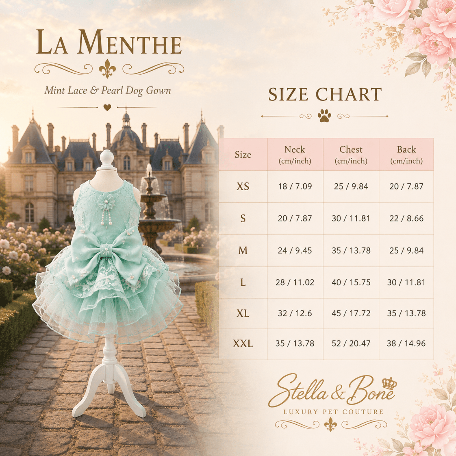 La Menthe mint couture dog gown – Loire Valley chateau garden style luxury pet dress for destination weddings