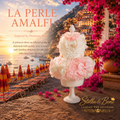 La Perle Amalfi pink pearl rose princess gown on mannequin at Positano Italy — luxury dog gown for weddings, birthday