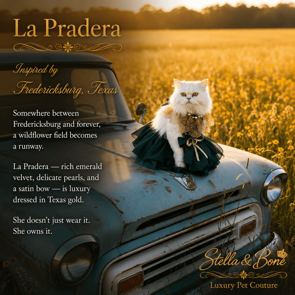 La Pradera Emerald Pearl Garden Dress Dogs and Cats - Cat in dress on pickup truck. Perfect for weddings, birthdays