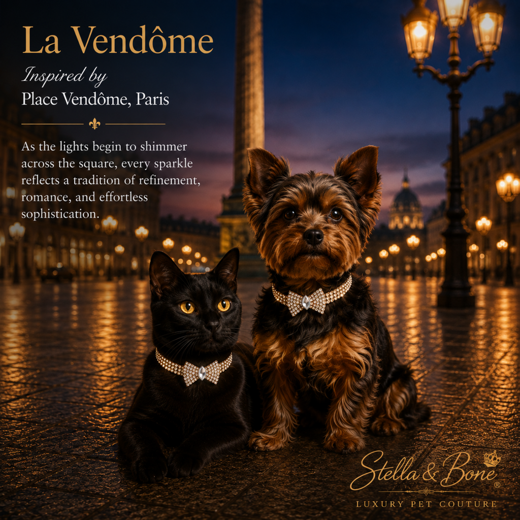 Pets wearing La Vendome, sparkling bow tie necklace. Great for wedding, birthday, photoshoots