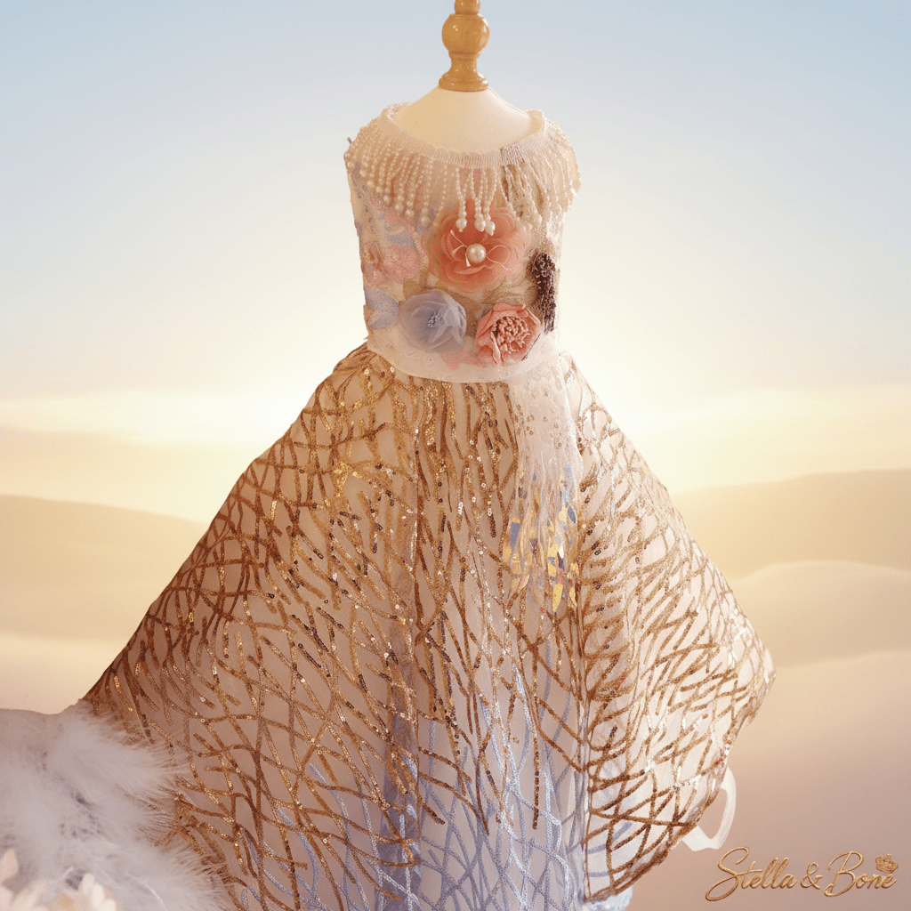 L'Aurore | Gold & Blue Pearl Princess Dog Gown | Stella & Bone