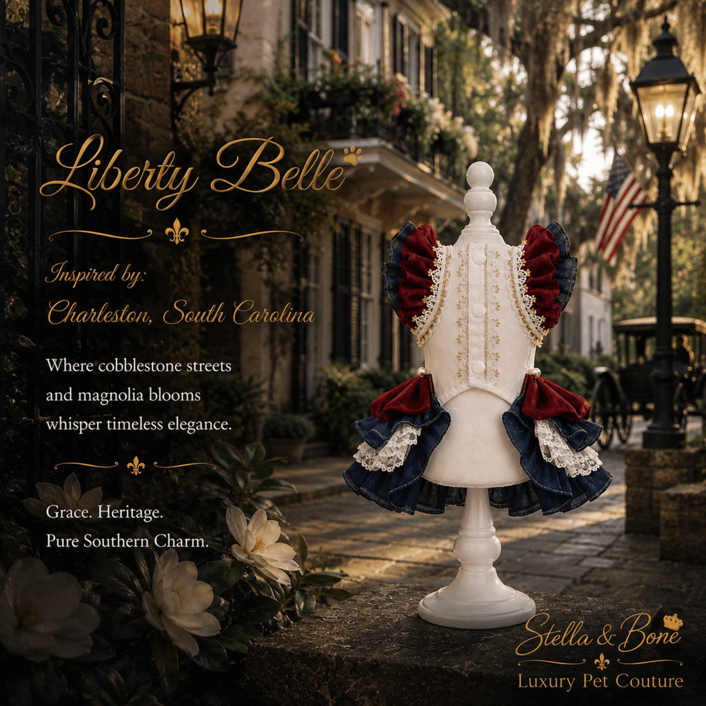Back of Liberty Belle for dogs and cats. Perfect for holiday celebrations and special occasions. Everyday luxury