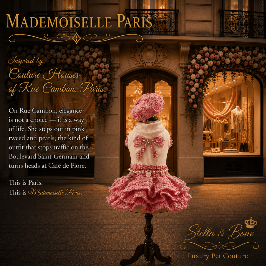 Mademoiselle Paris, pink and white knit pet dress Perfect for luxury pet photoshoots, daily parisian-inspired fashion.
