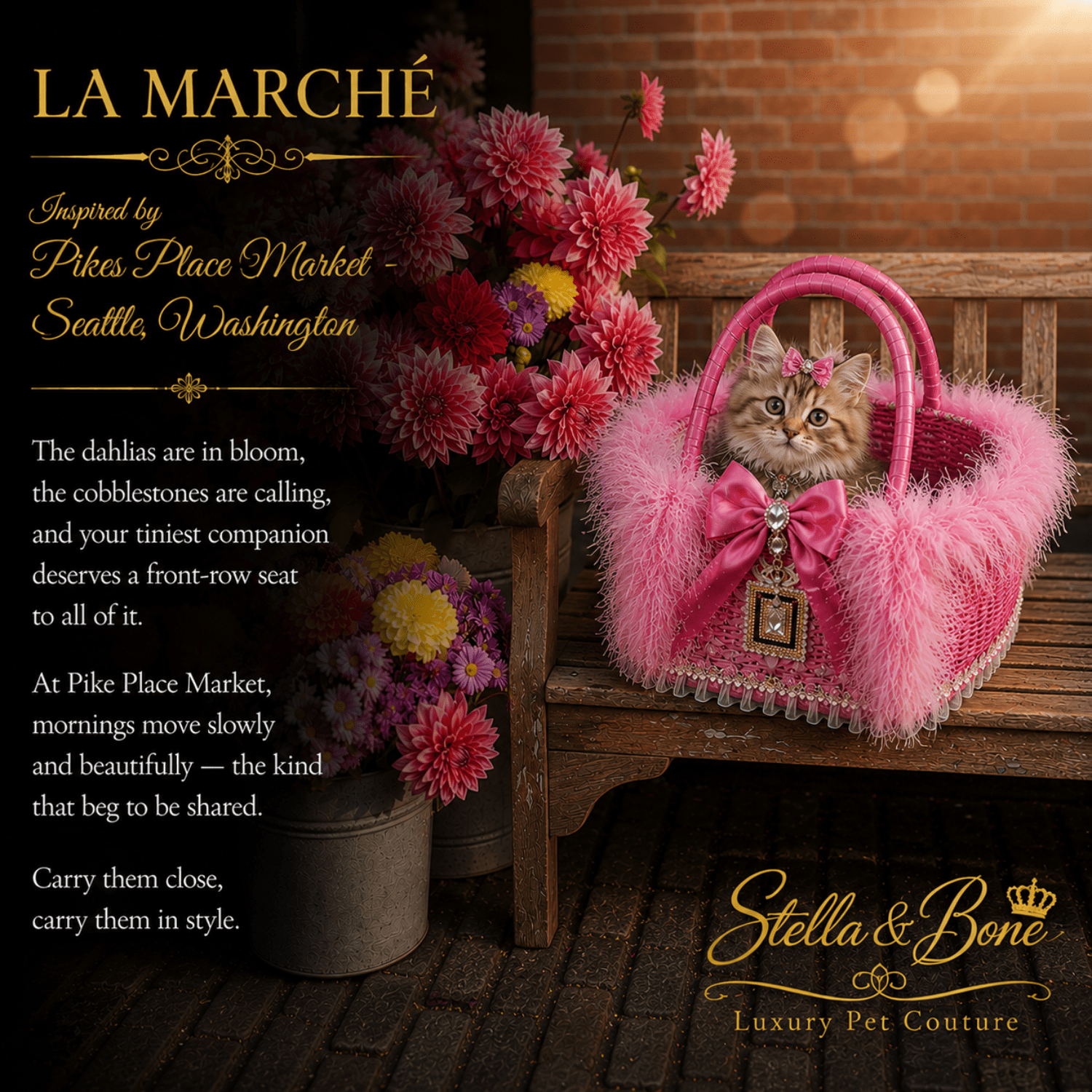 Small pet in La Marché - pink feather pet carrier for small pets. Great for everyday, photoshoots