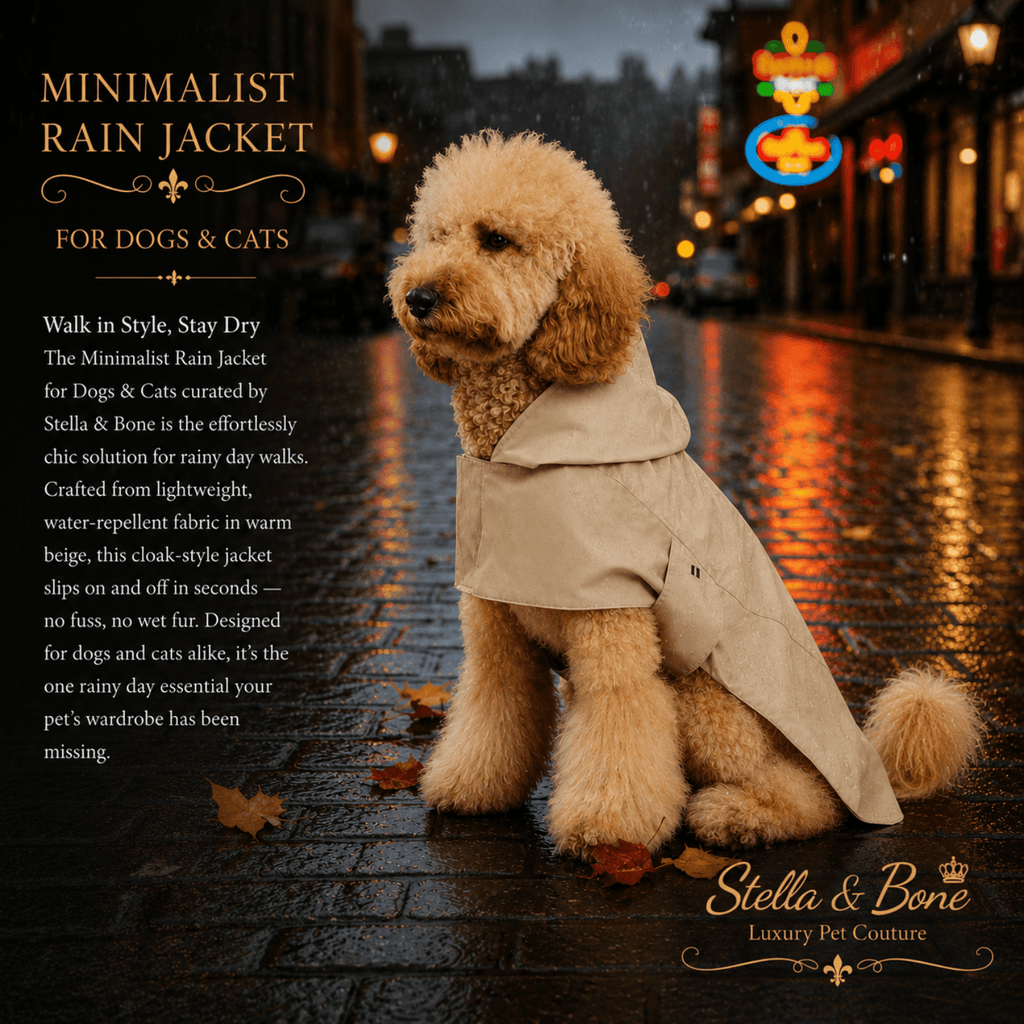 Minimalist Rain Jacket for Dogs and Cats Beige — Schnauzer in beige rain jacket on rainy walk