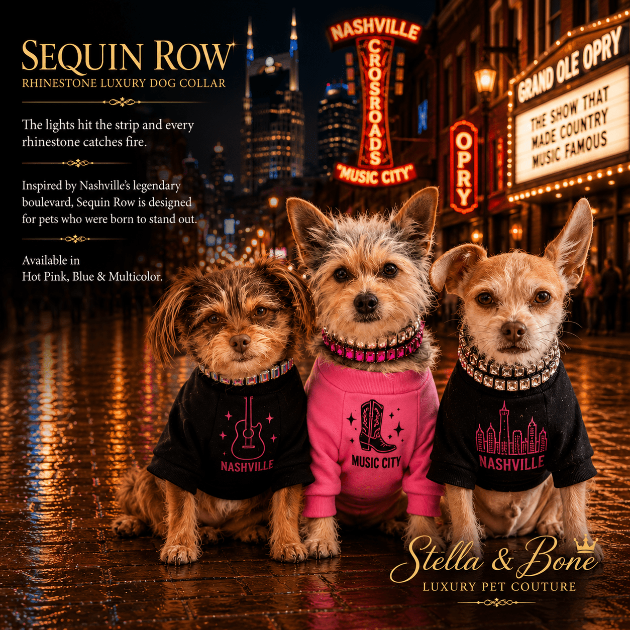 Sequin Row | Rhinestone Luxury Dog Collar | Stella & Bone