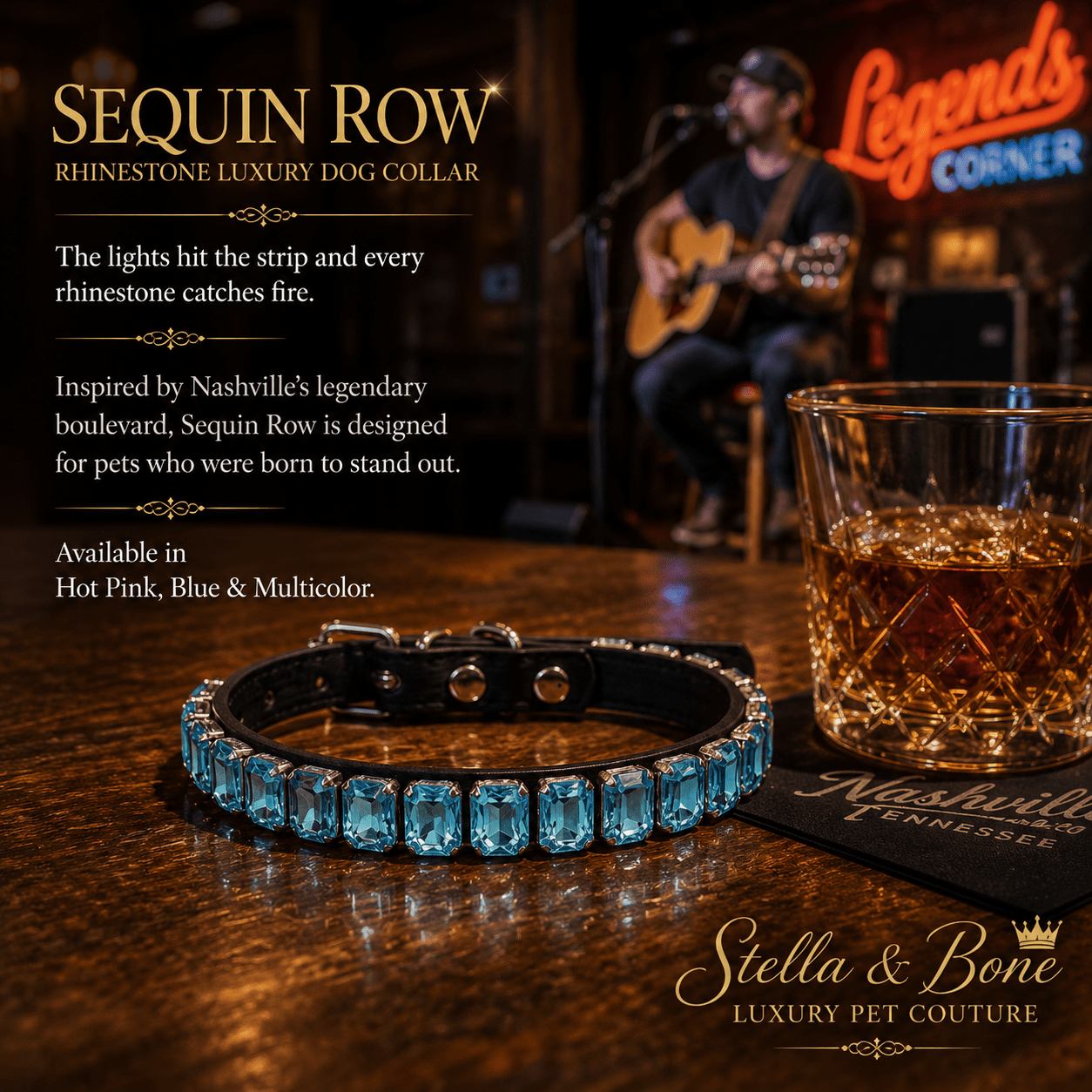 Sequin Row | Rhinestone Luxury Dog Collar | Stella & Bone