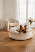 The Nest Bed | Faux Fur Donut Pet Bed | White & Brown | Stella & Bone