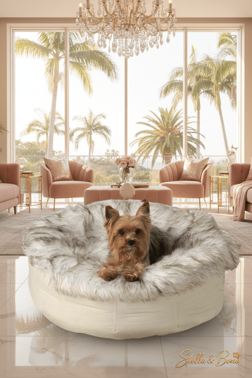 The Nest Bed | Faux Fur Donut Pet Bed | White & Brown | Stella & Bone