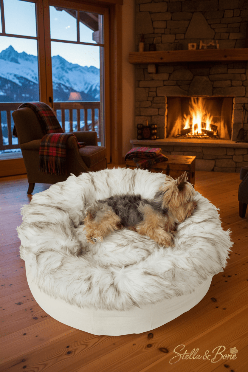The Nest Bed | Faux Fur Donut Pet Bed | White & Brown | Stella & Bone