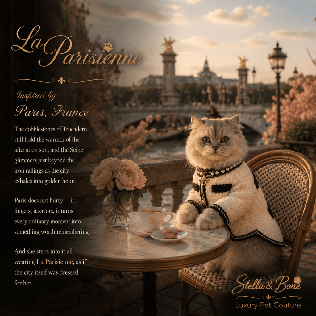 Cat wearing La Parisienne in white colorway. Perfect for formal occasion or everyday promenade.
