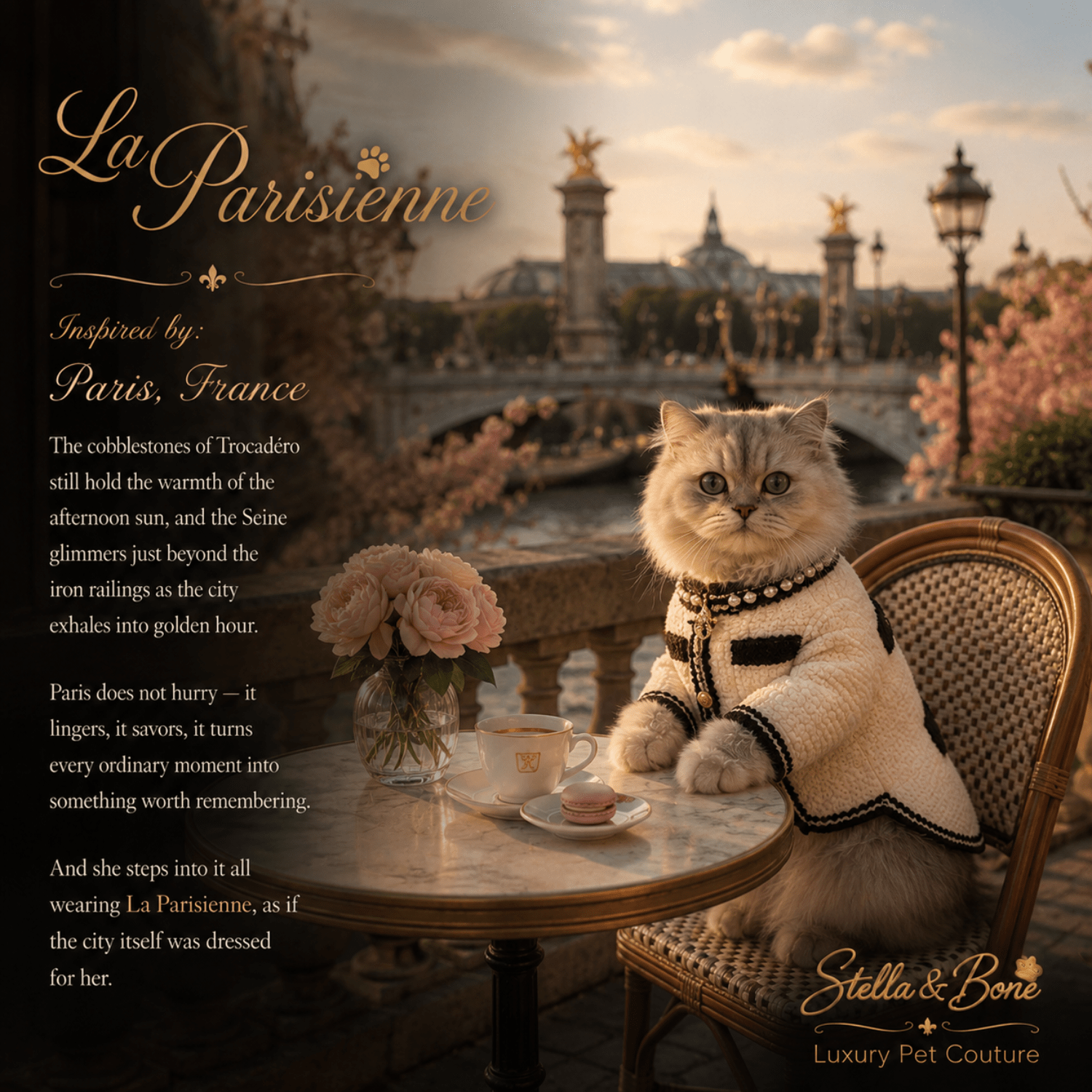 Cat wearing La Parisienne in white colorway. Perfect for formal occasion or everyday promenade.