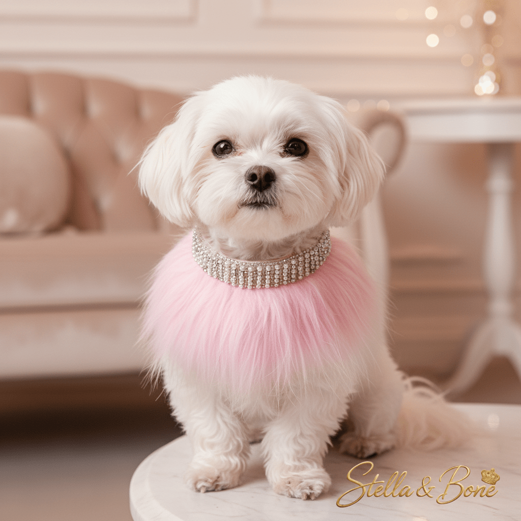 Luxe Fur Neck Wrap | Crystal Pearl Dog Accessory | Stella & Bone