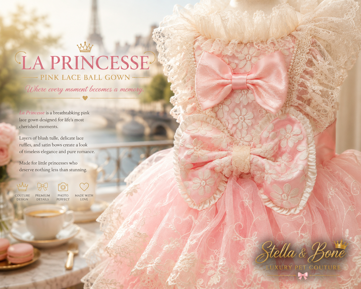 La Princesse | Pink Lace Ball Gown | Dogs & Cats | Stella & Bone