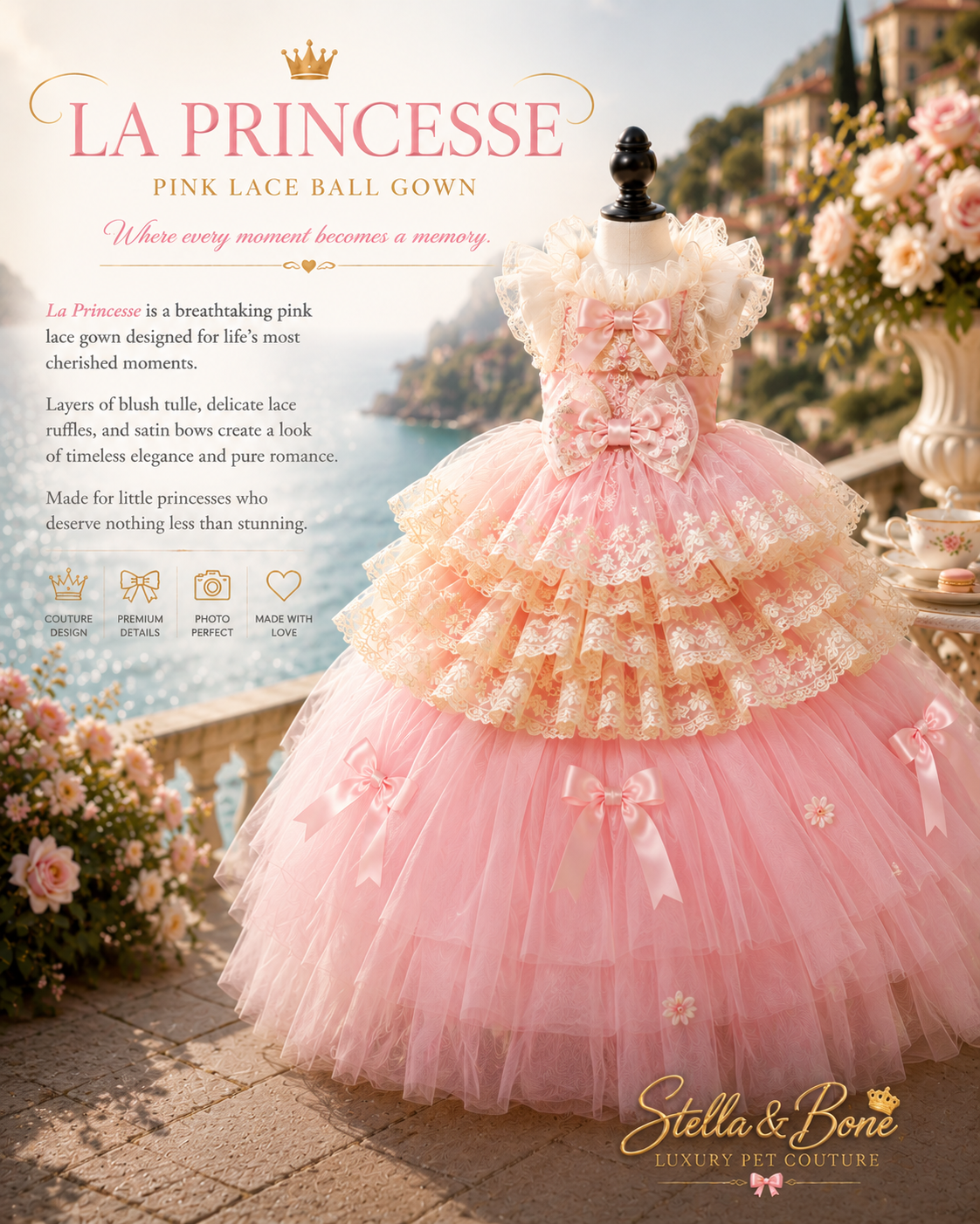 La Princesse | Pink Lace Ball Gown | Dogs & Cats | Stella & Bone