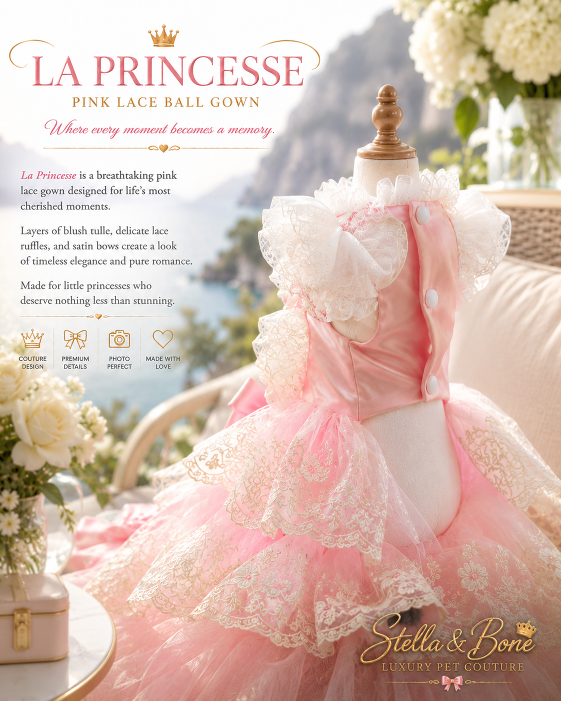 La Princesse | Pink Lace Ball Gown | Dogs & Cats | Stella & Bone