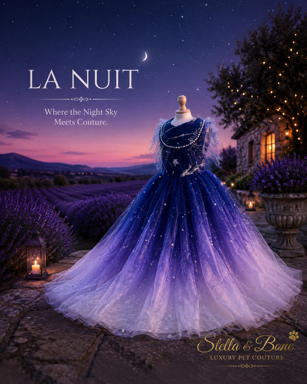 La Nuit | Navy Star Wedding Gown | Dogs & Cats | Stella & Bone