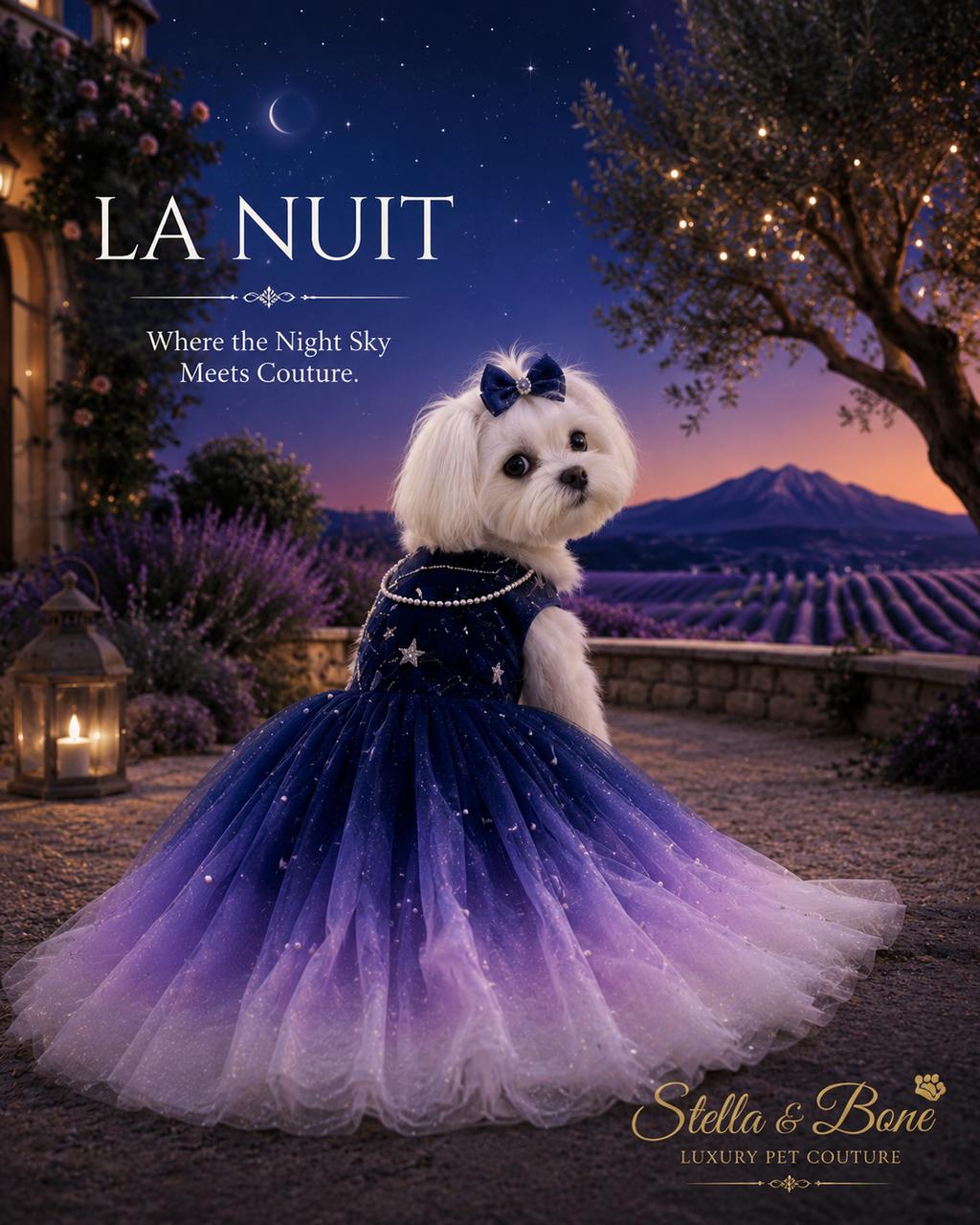 La Nuit | Navy Star Wedding Gown | Dogs & Cats | Stella & Bone