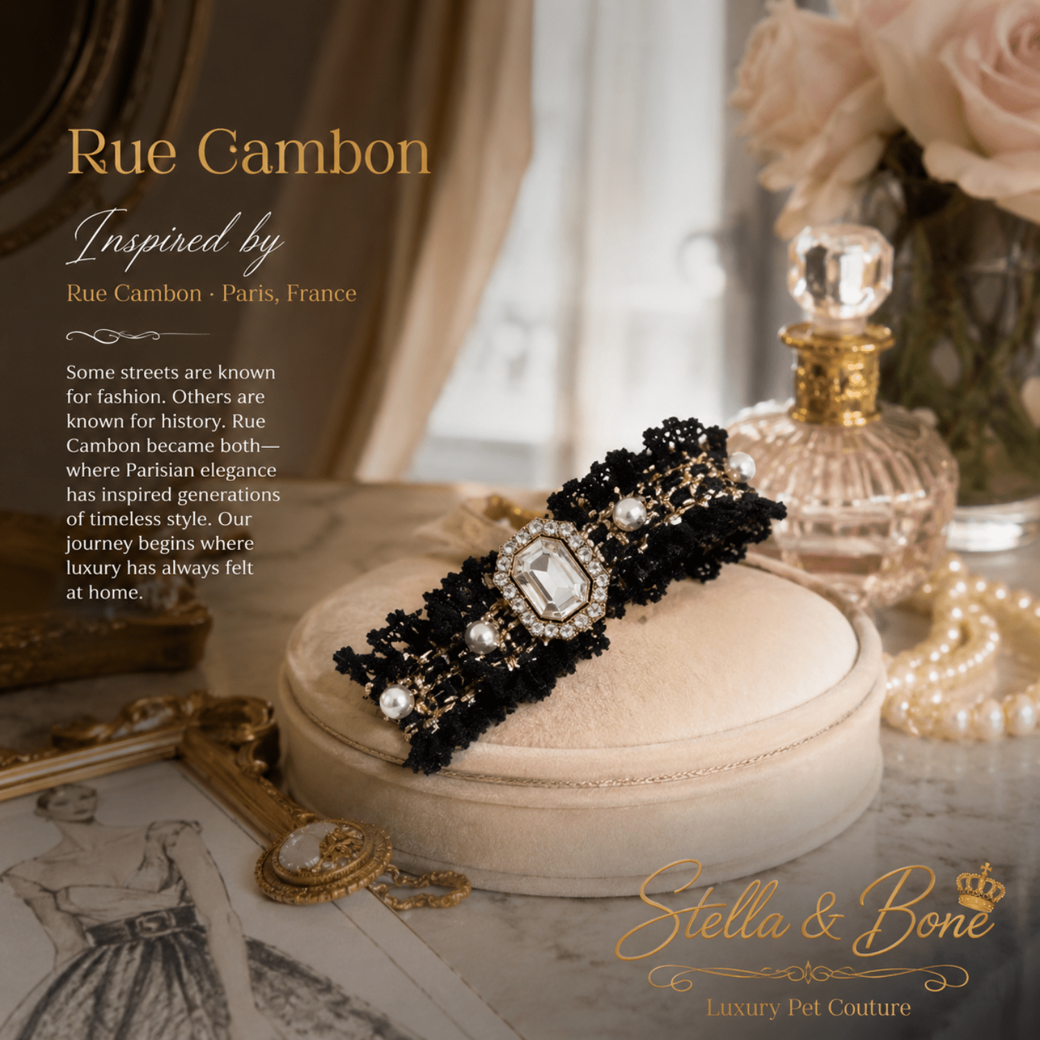 Rue Cambon, tweed and pearl bow barrette for pets. Great for special occasions - weddings, birthday, photoshoots and everyday