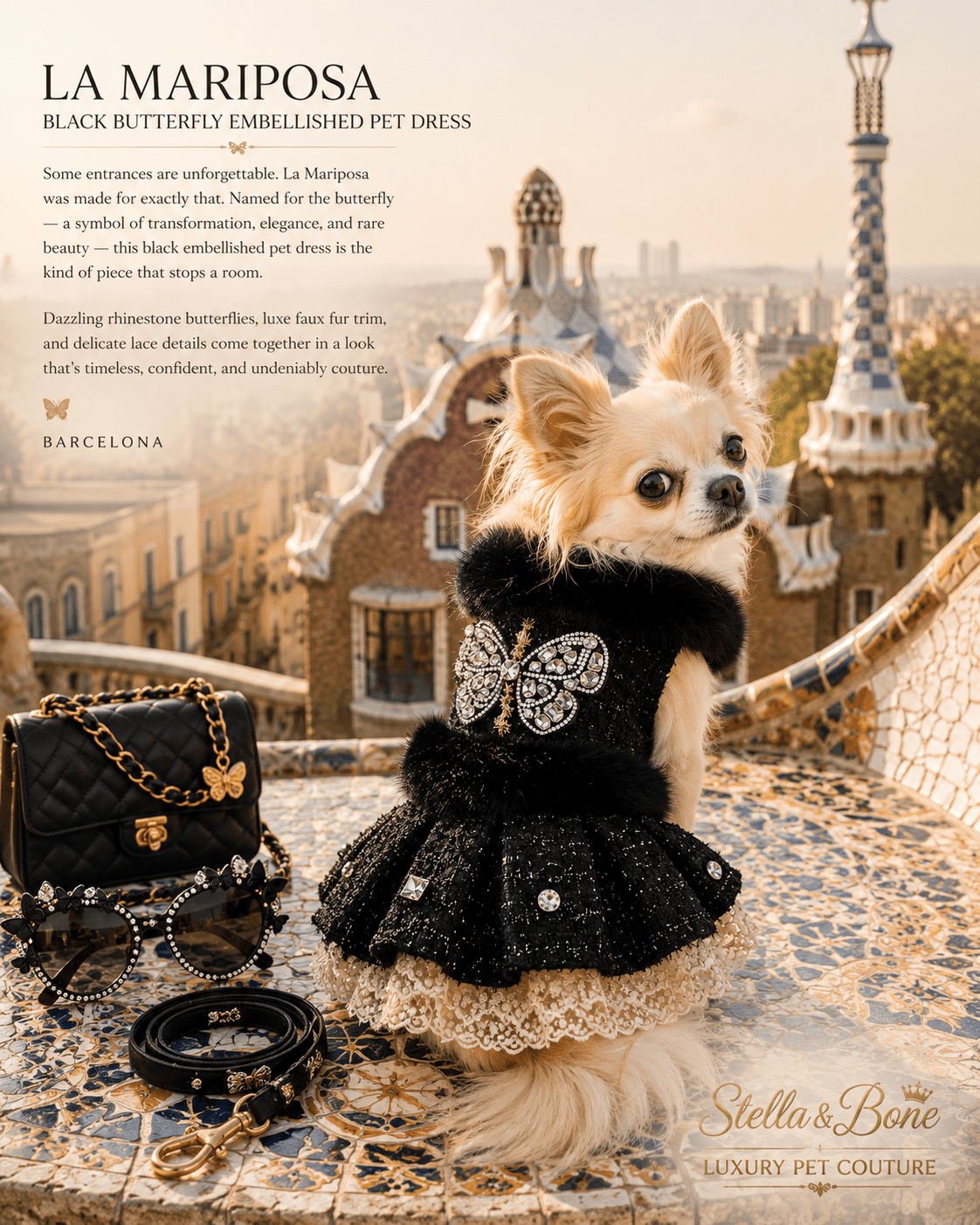 La Mariposa | Black Butterfly Embellished Pet Dress | Stella & Bone