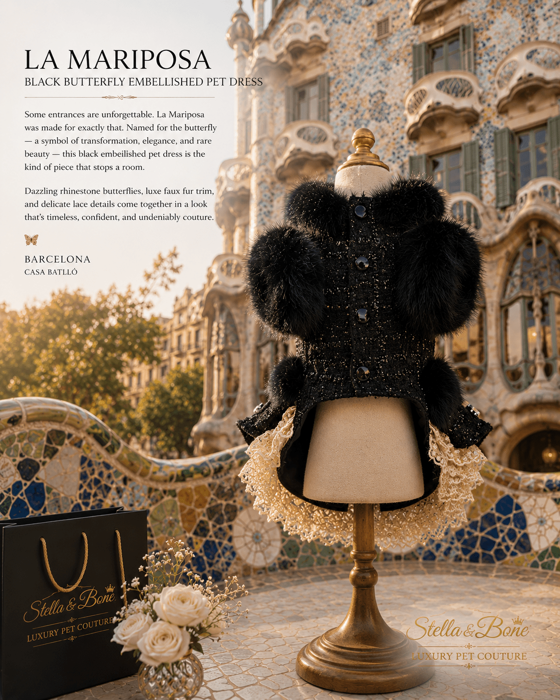 La Mariposa | Black Butterfly Embellished Pet Dress | Stella & Bone