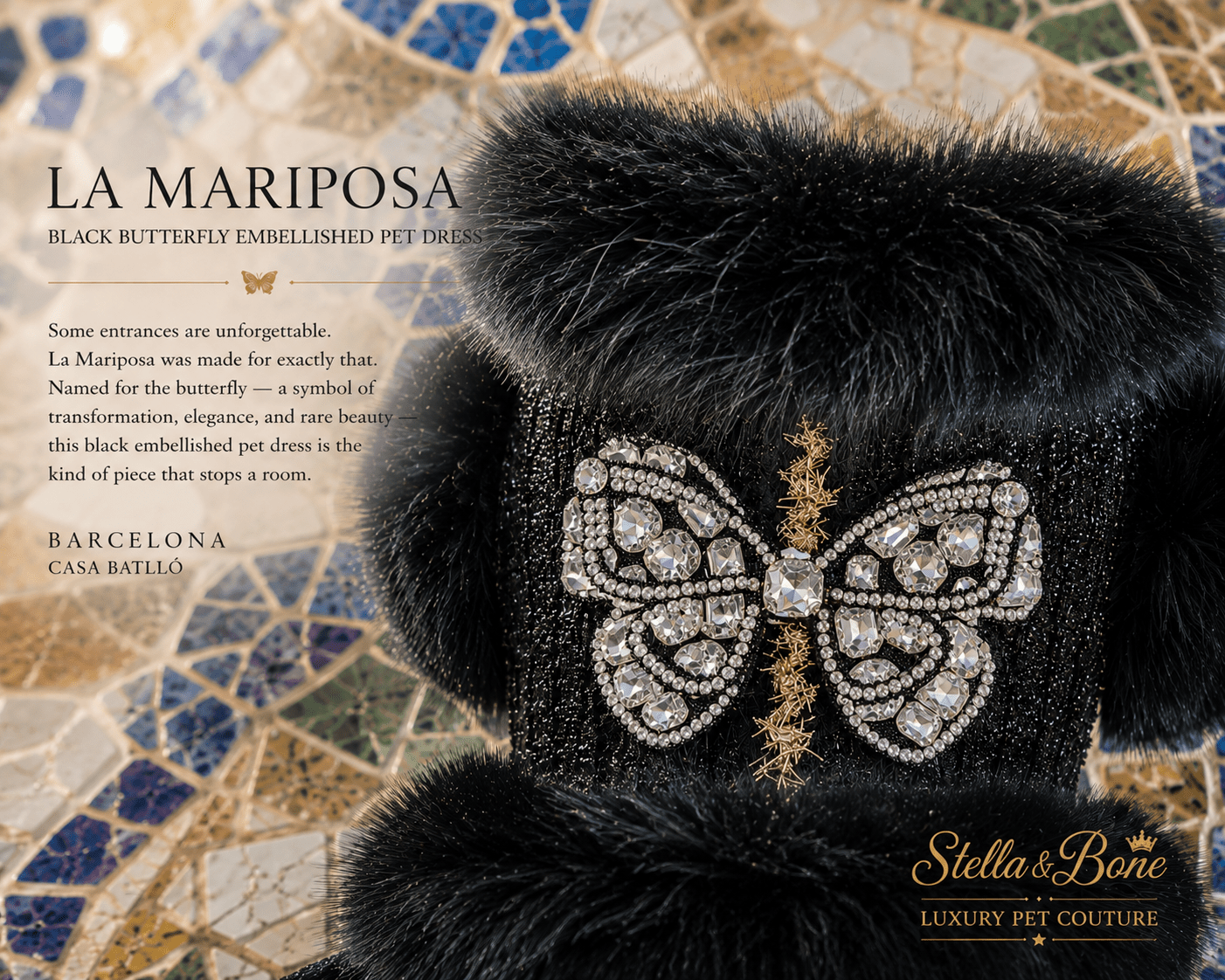 La Mariposa | Black Butterfly Embellished Pet Dress | Stella & Bone