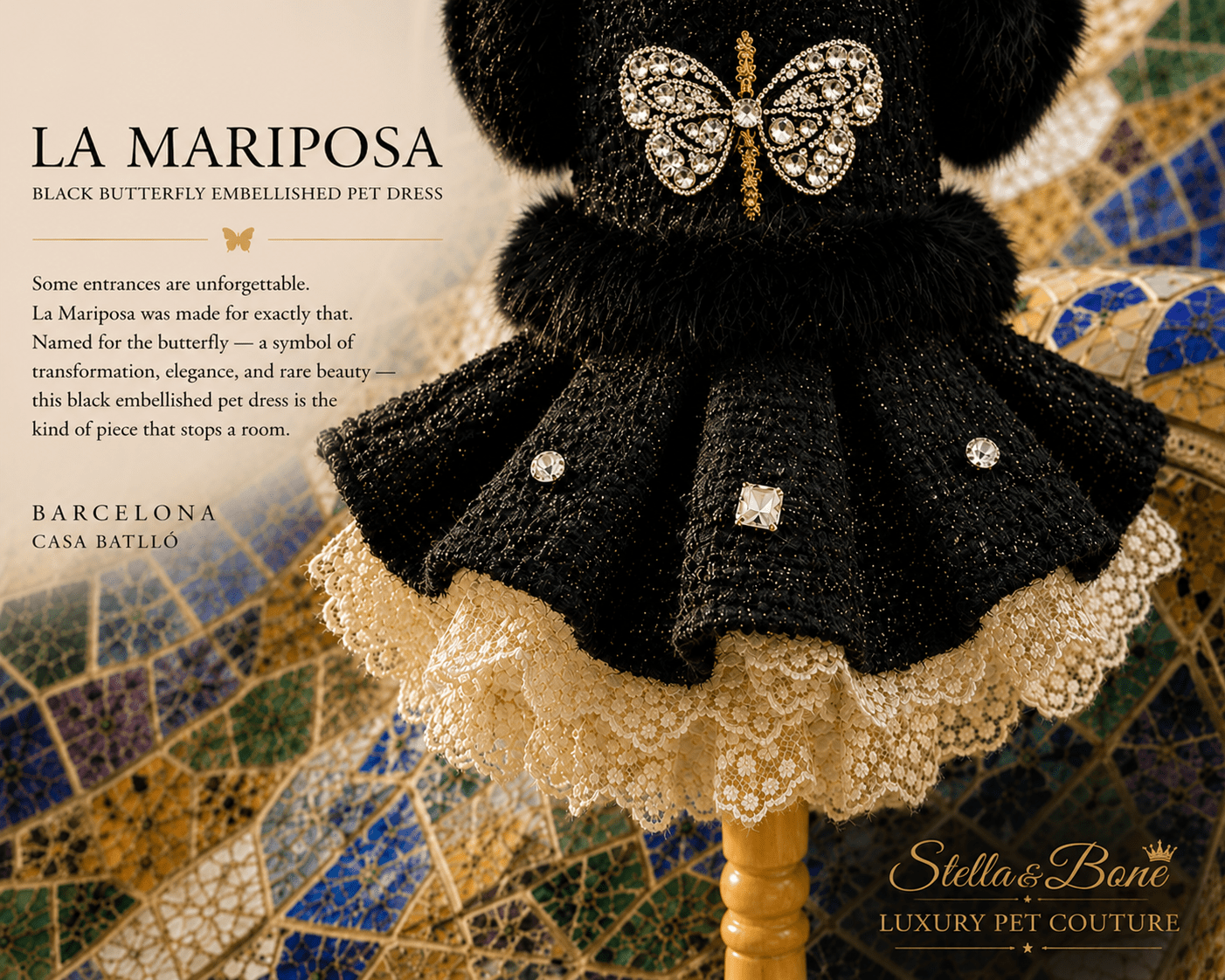 La Mariposa | Black Butterfly Embellished Pet Dress | Stella & Bone