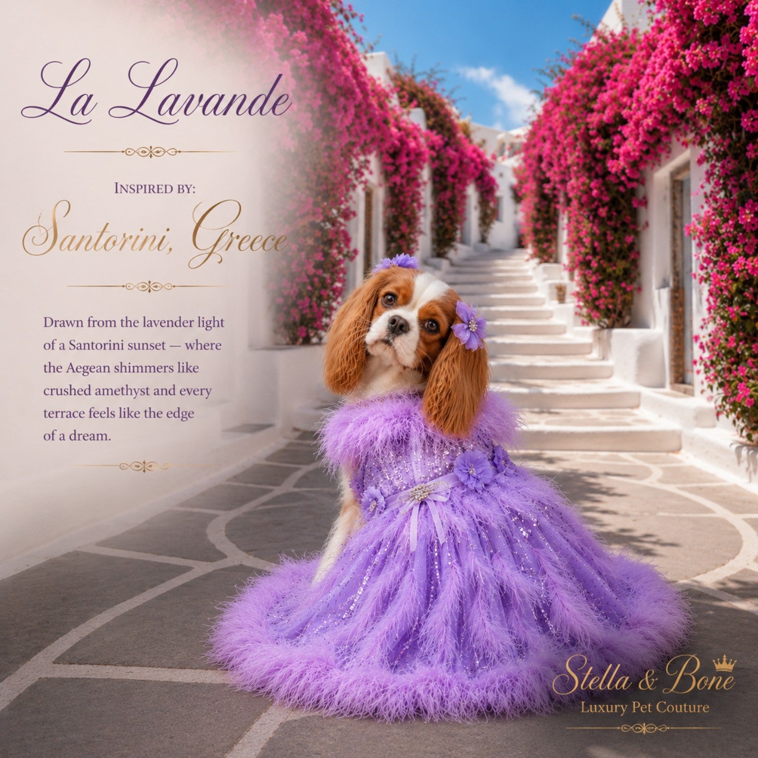  La Lavande purple dog dress, designer pet couture gown for wedding flower girls and puppy bridesmaids.