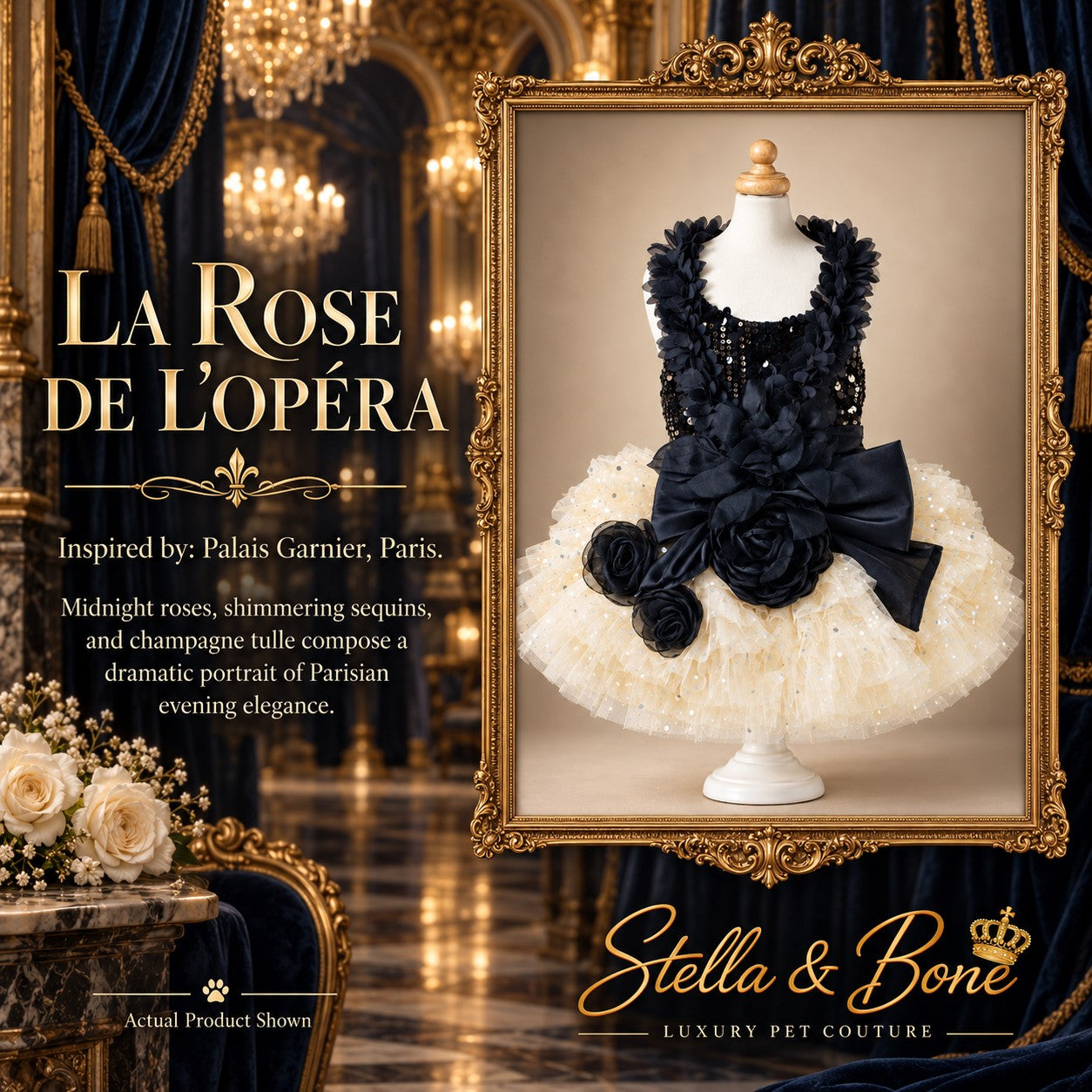 La Rose de l'Opéra | Midnight Rose & Champagne Tulle Dog & Cat Dress | Stella & Bone
