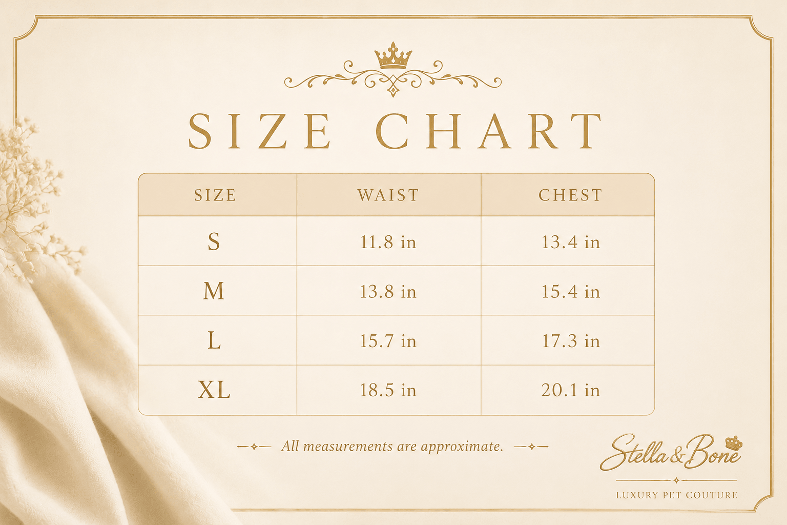 Mar Azul | Luxury Dog Bikini Set | Size Chart | Stella & Bone