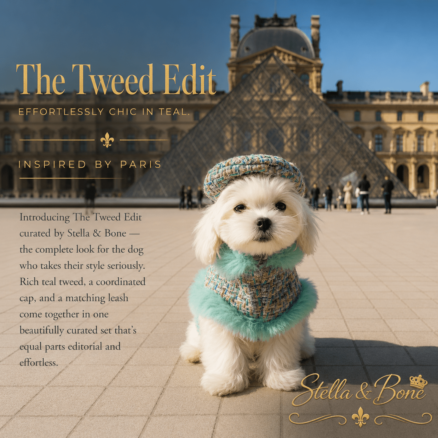 The Tweed Edit | Teal Dog Cape & Leash 3-Piece Set | Dogs | Stella & Bone