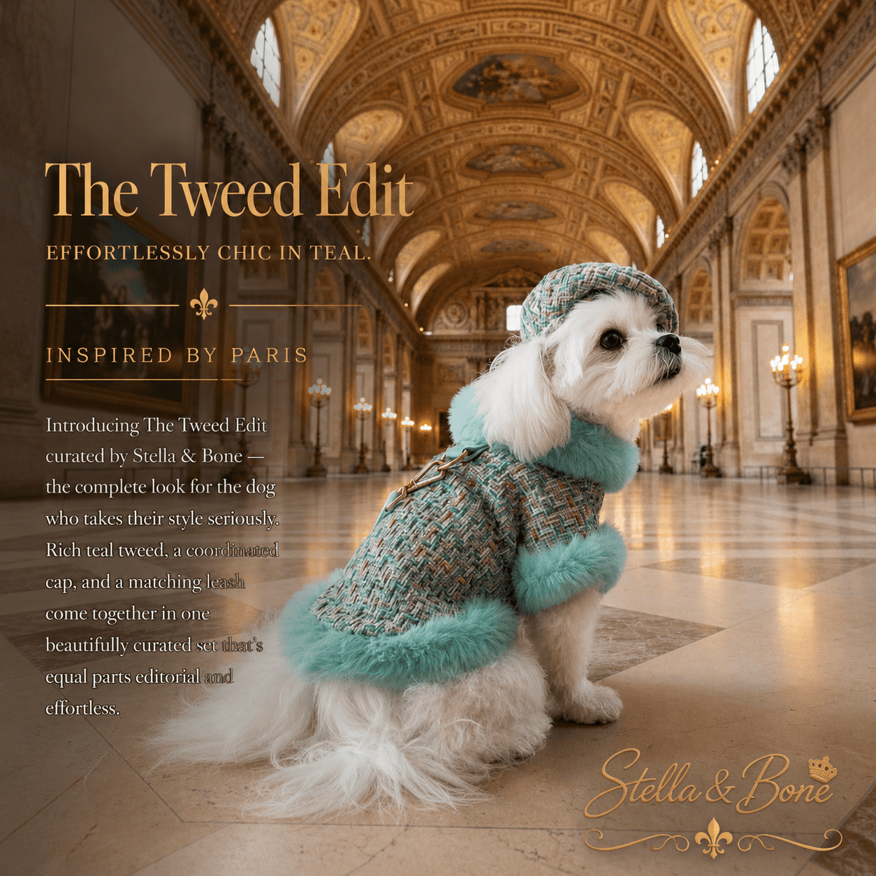The Tweed Edit | Teal Dog Cape & Leash 3-Piece Set | Dogs | Stella & Bone