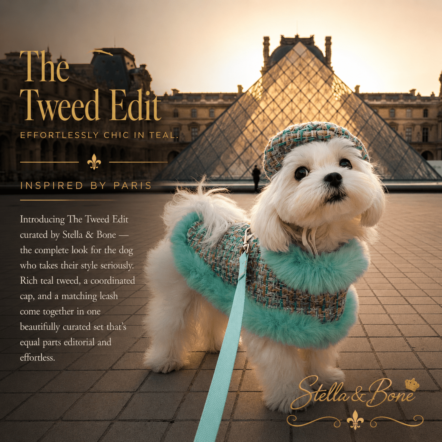 The Tweed Edit | Teal Dog Cape & Leash 3-Piece Set | Dogs | Stella & Bone