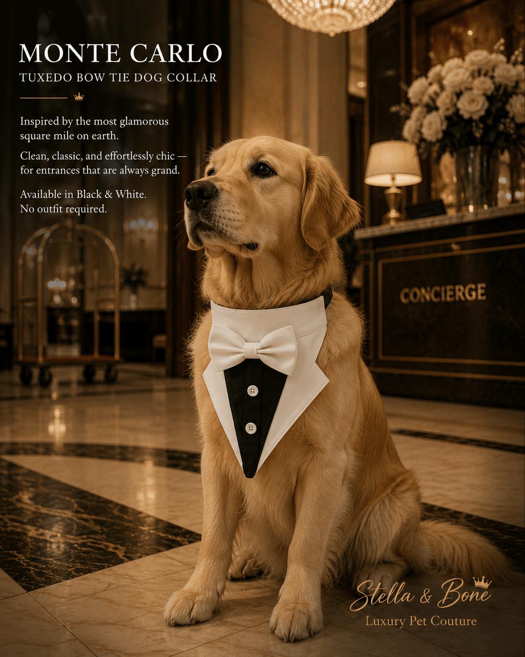 Monte Carlo | Tuxedo Bow Tie Dog Collar | Stella & Bone