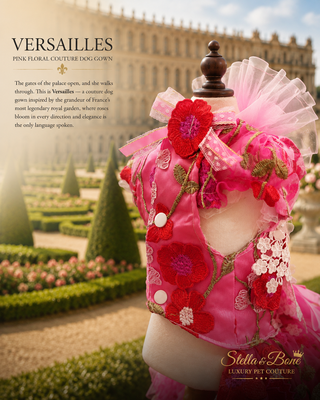 Versailles | Pink Floral Couture Dog Gown | Stella & Bone
