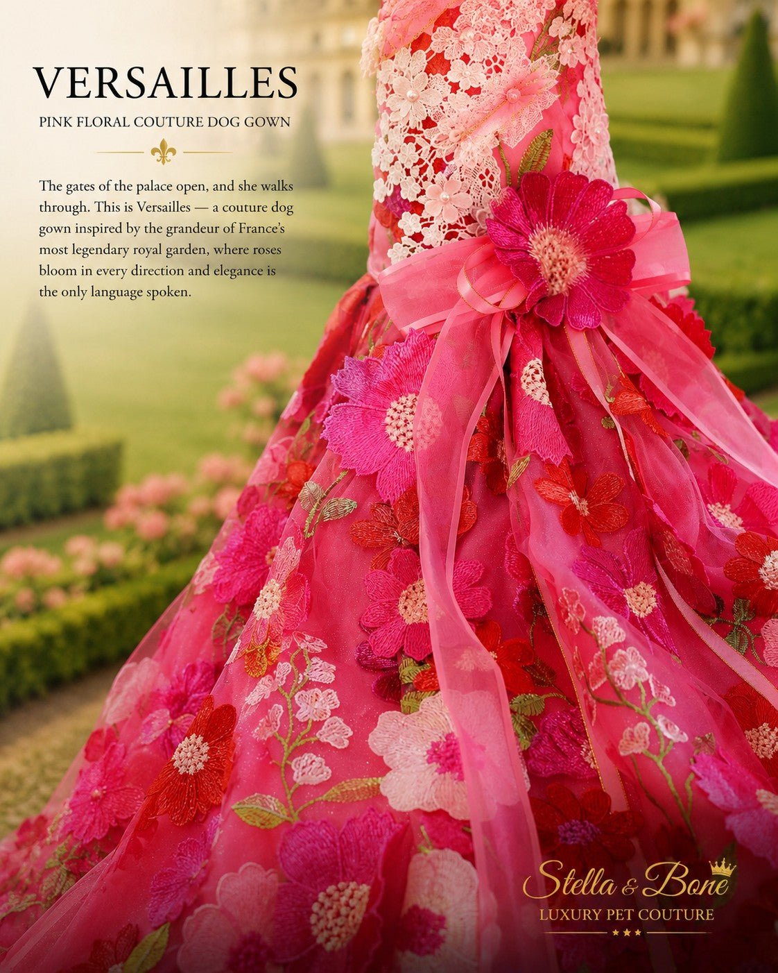 Versailles | Pink Floral Couture Dog Gown | Stella & Bone