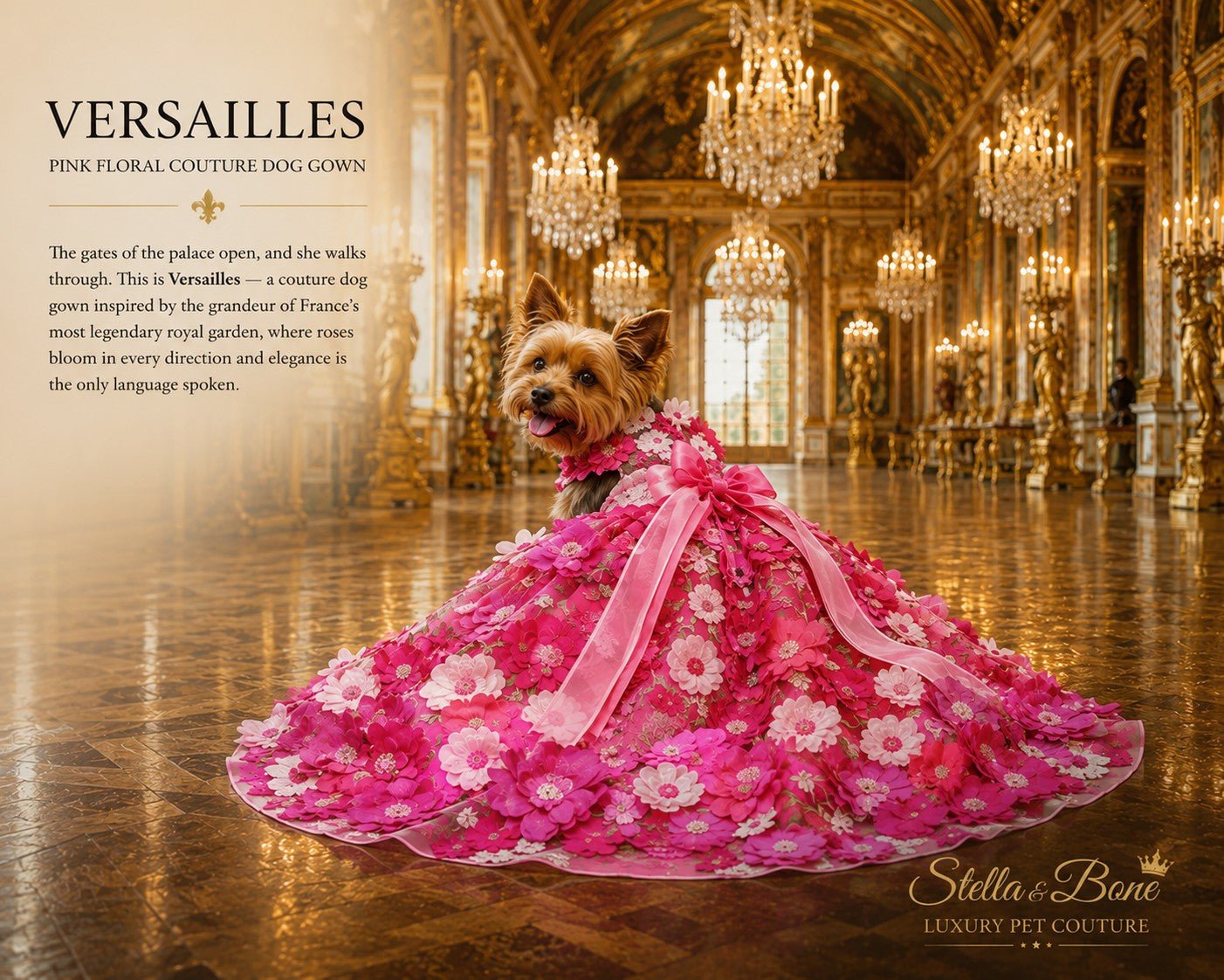 Versailles | Pink Floral Couture Dog Gown | Stella & Bone