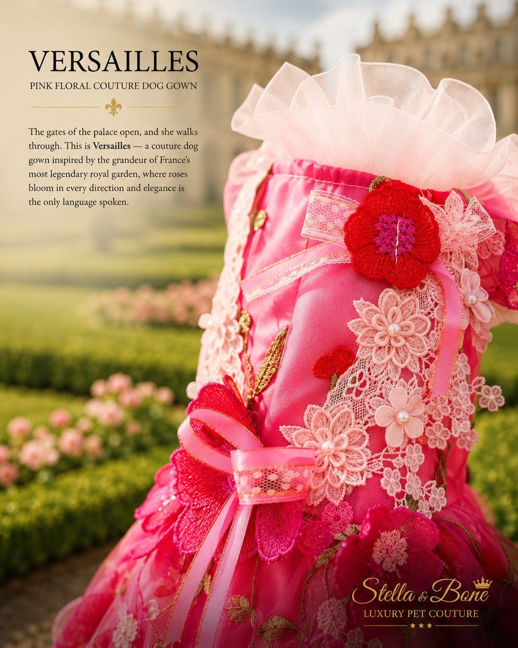 Versailles | Pink Floral Couture Dog Gown | Stella & Bone