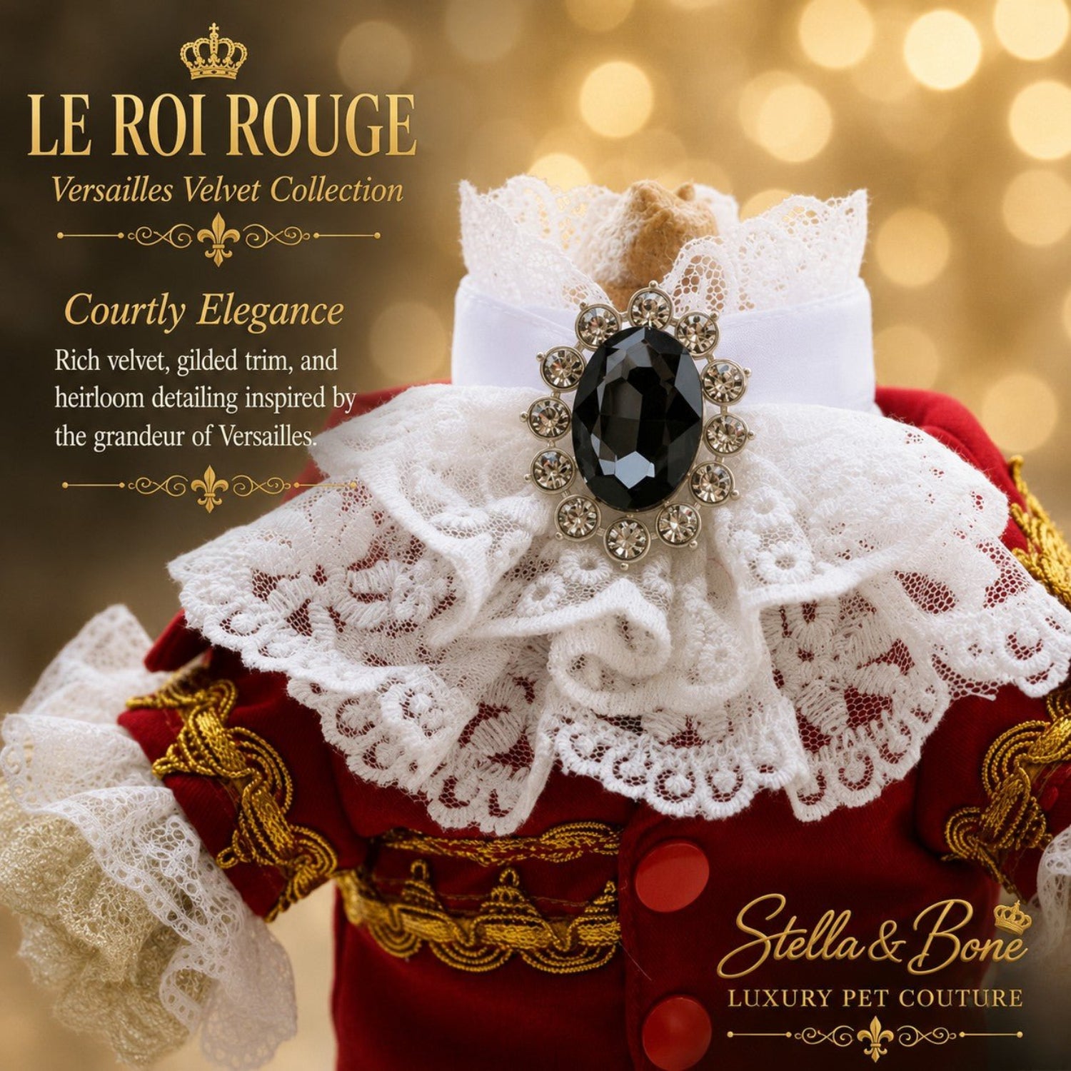 Le Roi Rouge Versailles inspired red velvet dog coat – couture French court tailcoat for palace worthy pet photoshoots